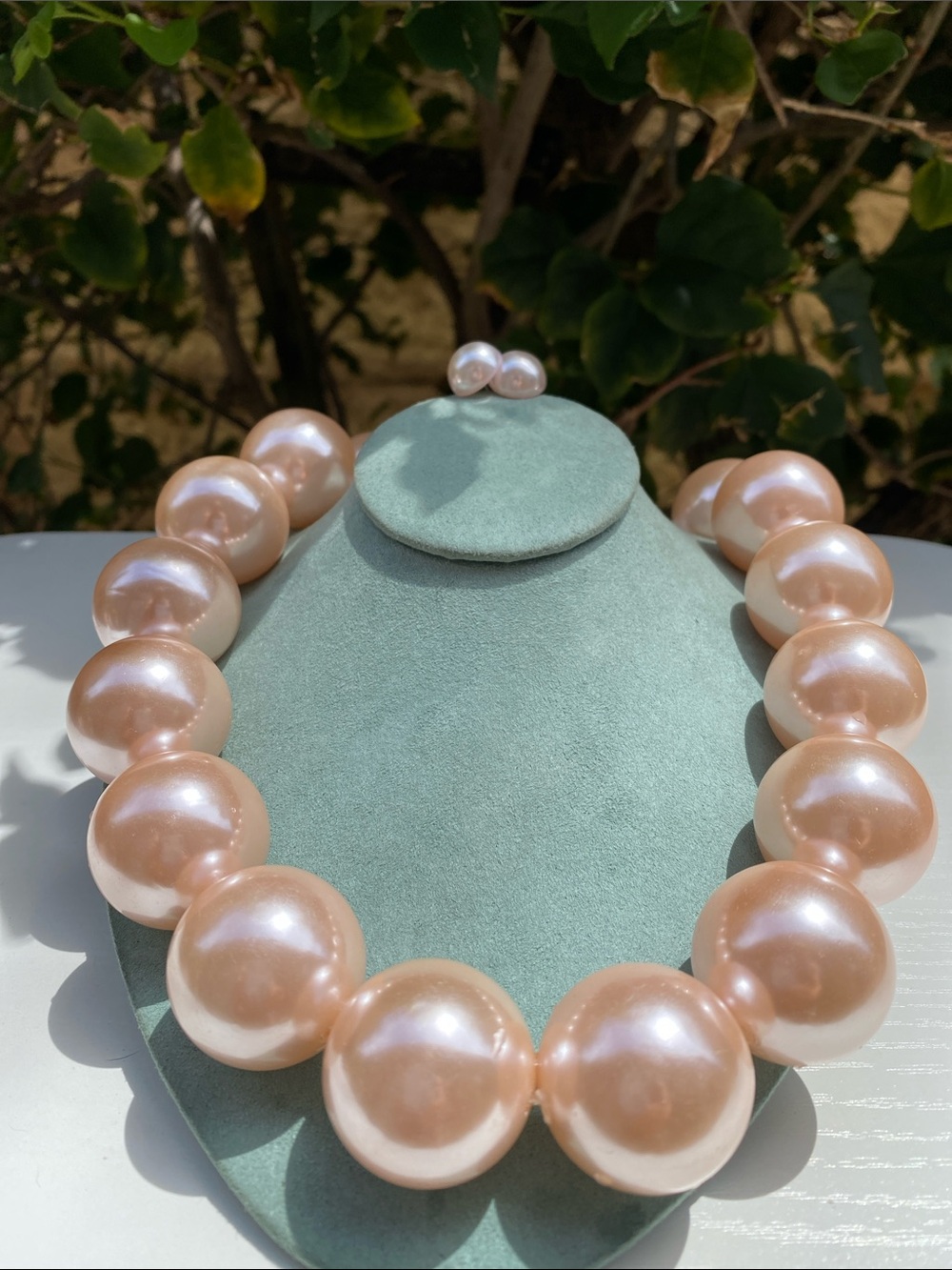 Statement Oversized Blush Pink Faux Pearl Necklace & Matching Earrings Set